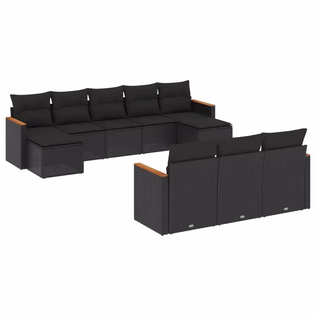 vidaXL Set Divani da Giardino 10 Pezzi in Polyrattan Nero con Cuscini Imbottiti e Coperture Rimovibili – 2