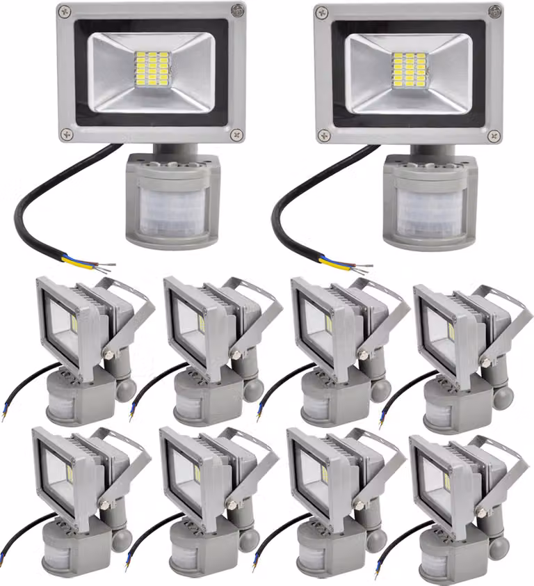 10 pezzi 20W LED Floodlight SMD Spotlight con sensore di movimento PIR, Greenmigo 120° Floodlight IP65 Impermeabile Corpo in alluminio Grigio Bianco freddo