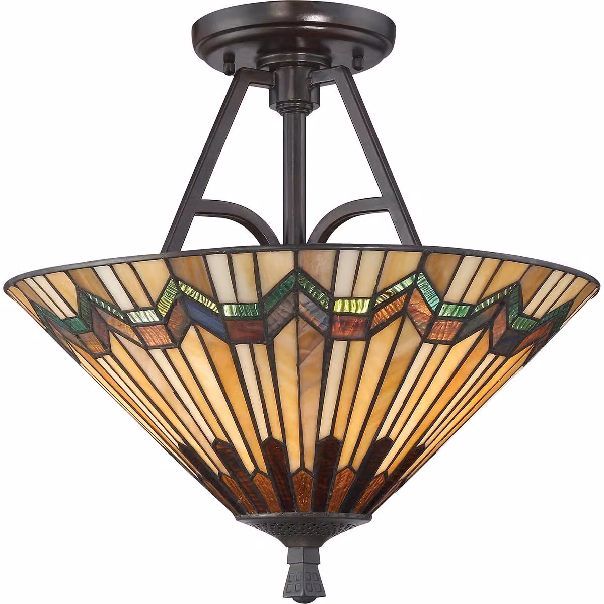 Casa Padrino plafoniera Tiffany Multicolore Ø 40,6 x H. 38,1 cm - Lampada Tiffany rotonda con paralume in vetro lavorato a mano