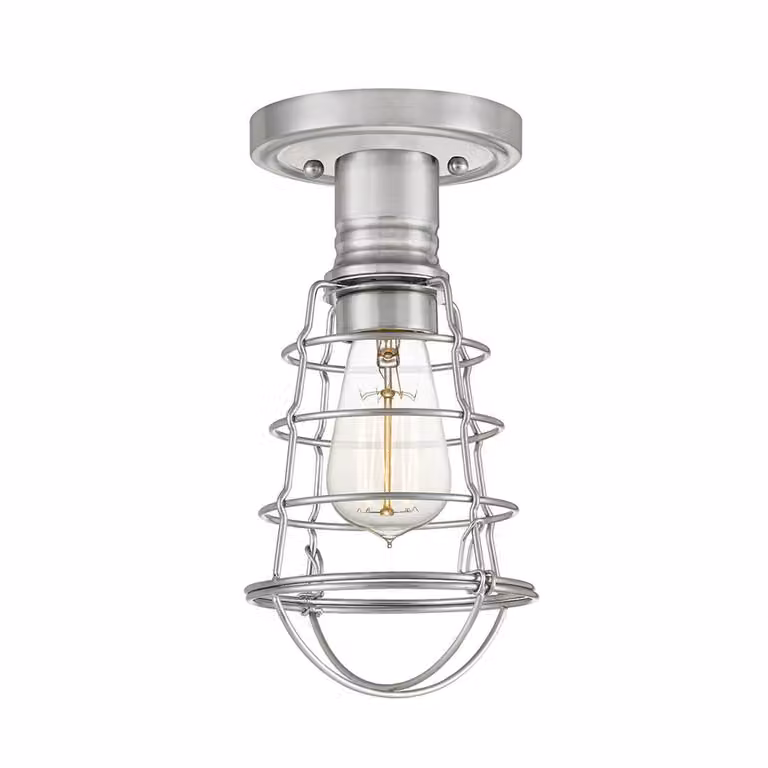 Plafoniera Industrial Nordica Mixon Acciaio Nichel Spazzolato 1 Luce E27