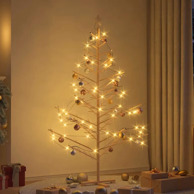 vidaXL Albero di Natale in legno con supporto Naturale 180 cm