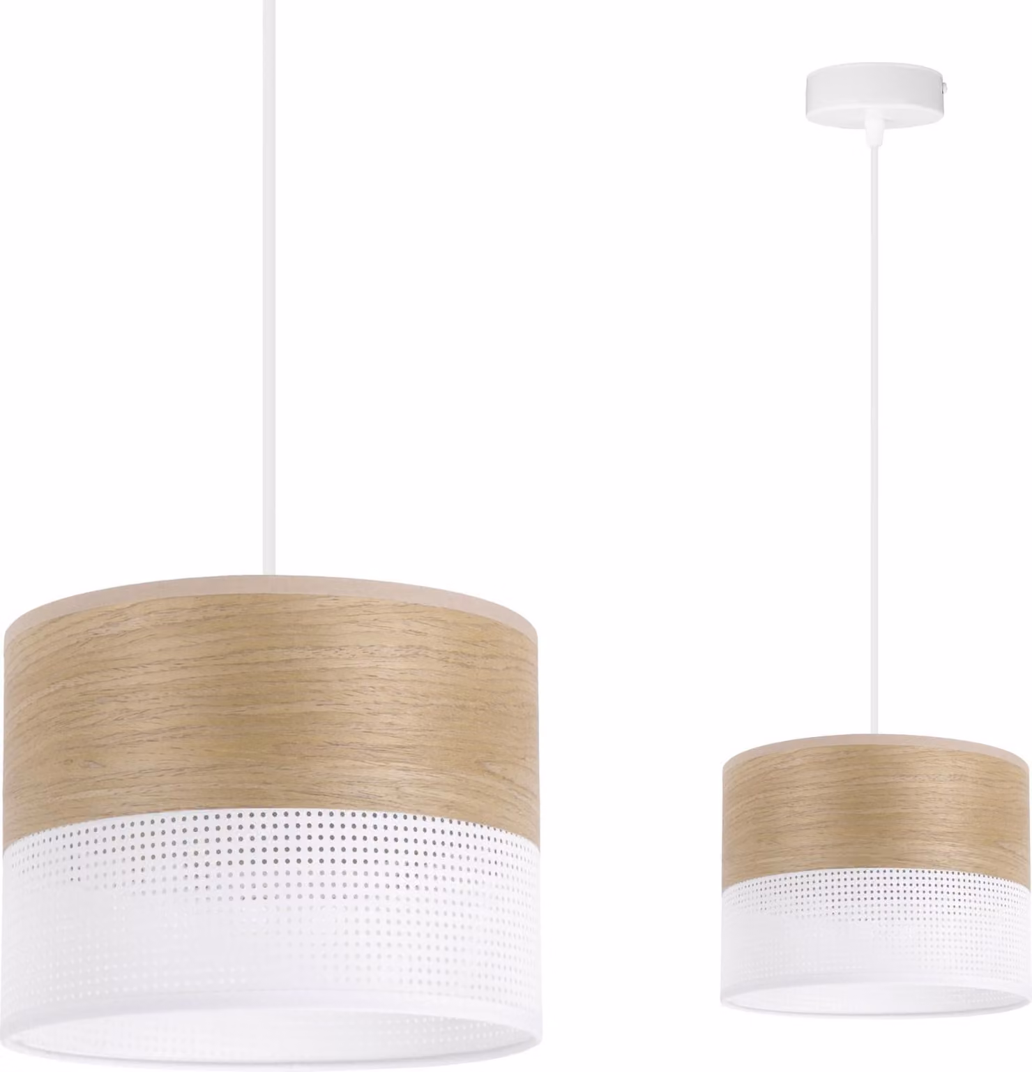 Lampada A Sospensione Singola, Paralume In Impiallacciatura Di Quercia Dorata, 20 Cm