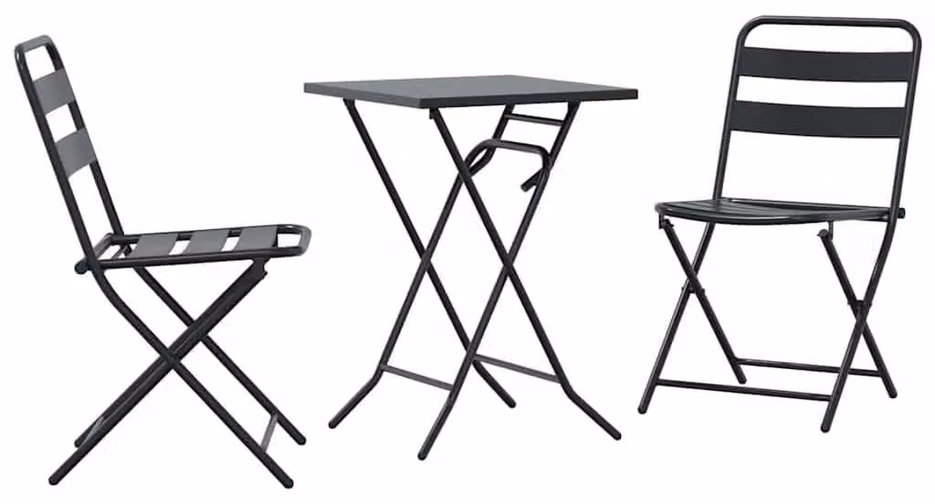 Set da bistrot 3 pezzi, colore antracite, in acciaio - Design compatto - Include cuscini - Pieghevole