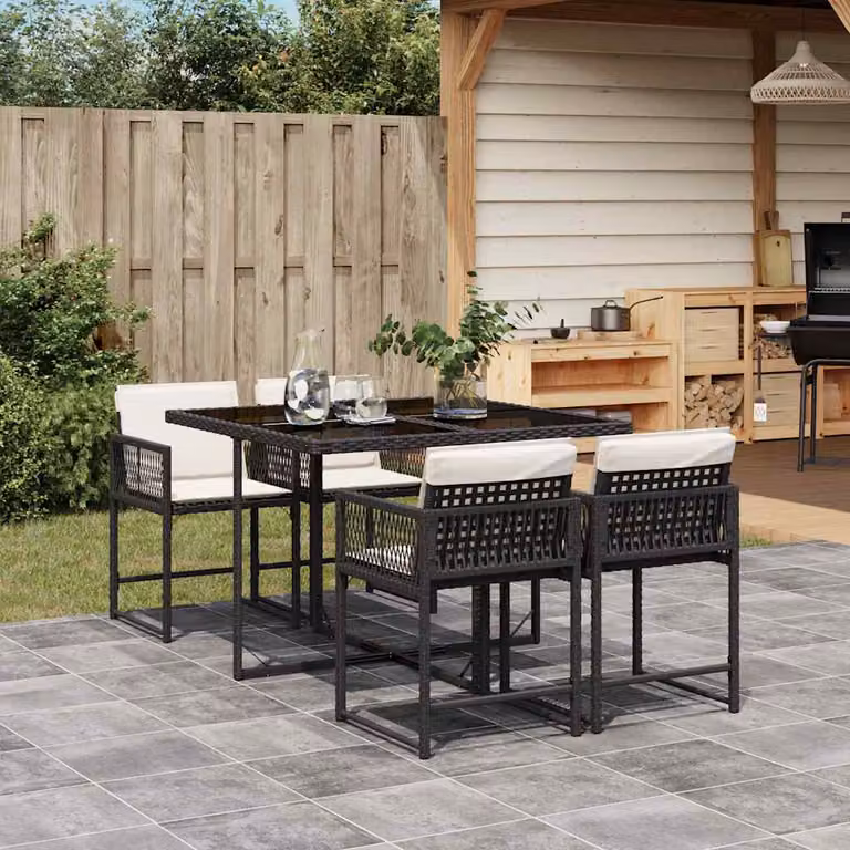 vidaXL Set da Pranzo da Giardino 5 pz in Polyrattan Nero con Piano in Vetro