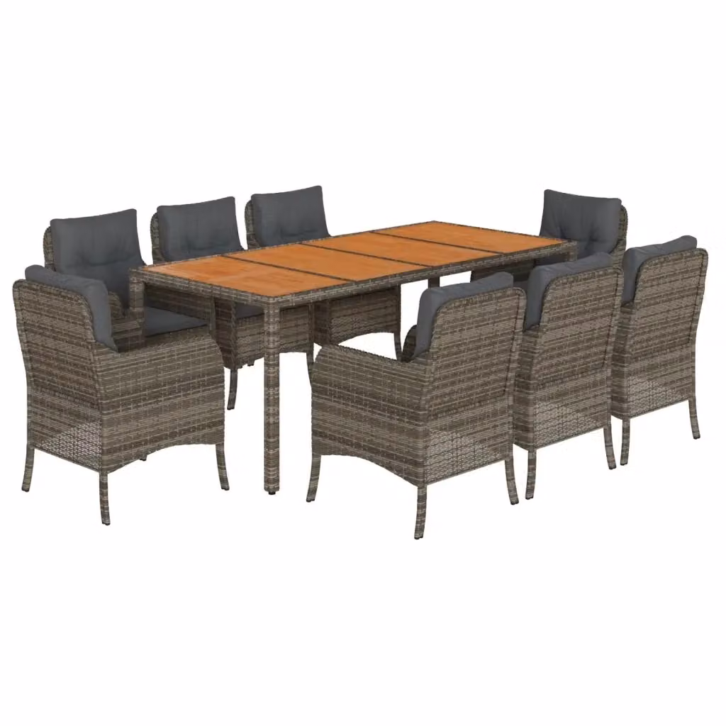 Set da Pranzo da Giardino vidaXL in Legno di Acacia e Polyrattan Grigio, 9 Pezzi – 2