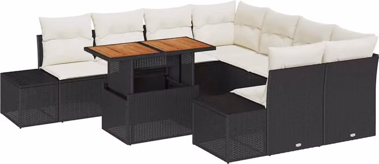 Set Divano da Giardino con archiviazione 9 pcs Nero Poly Rattan