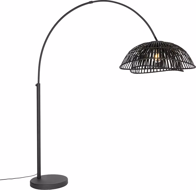 Lampada a arco in stile orientale con paralume in bambù nero Pua