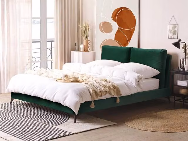 Letto imbottito in velluto BELIANI verde L/P: 160 x 200 cm – 1