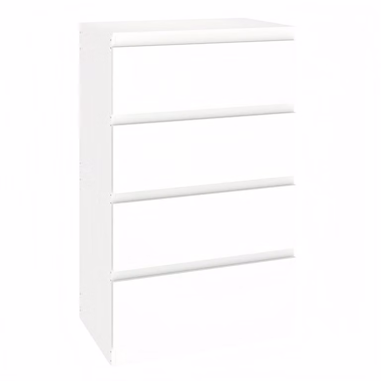 Comodino con 4 cassetti, dimensioni 60x40x98 cm, colore bianco, materiale MDF, design compatto