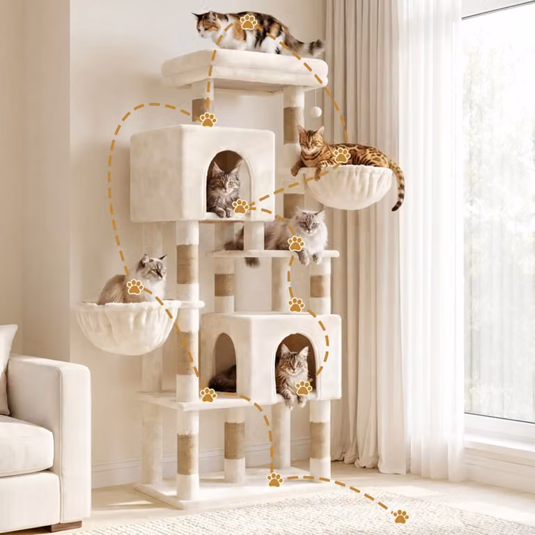 Albero per gatti, color beige, con 3 livelli, base stabile