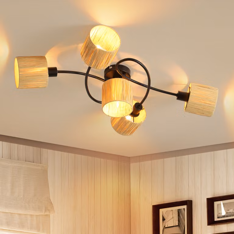 ZMH Faretto da soffitto 5 Fiamme Luce da soffitto Soggiorno Punti di soffitto Vintage Nero Naturale Riflettore Indoor Surround Design Lampada da soffitto E14 Punti di carta per corridoio Camera da letto (Senza lampadina)