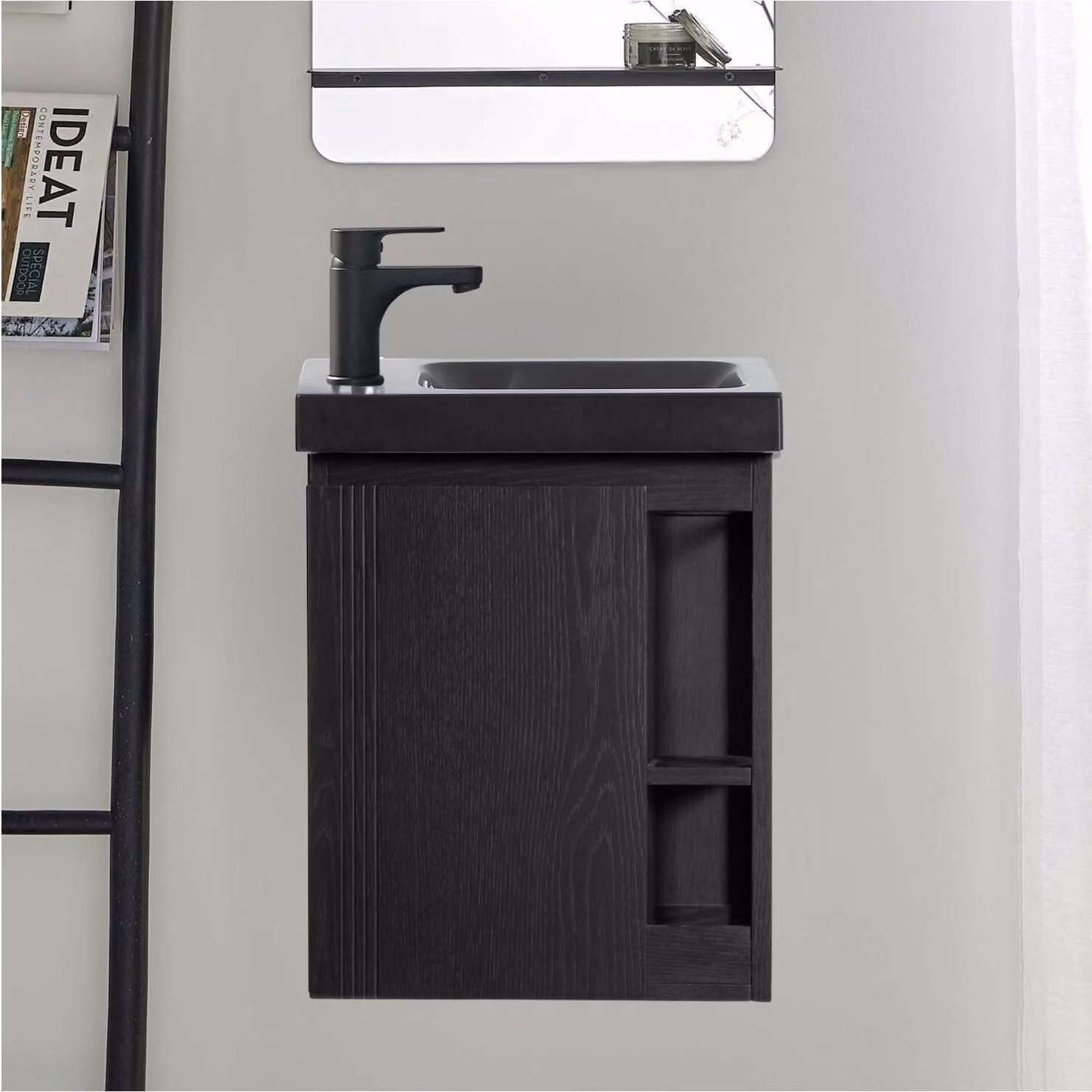 Mobile lavabo sospeso in resina nera HAMPTON