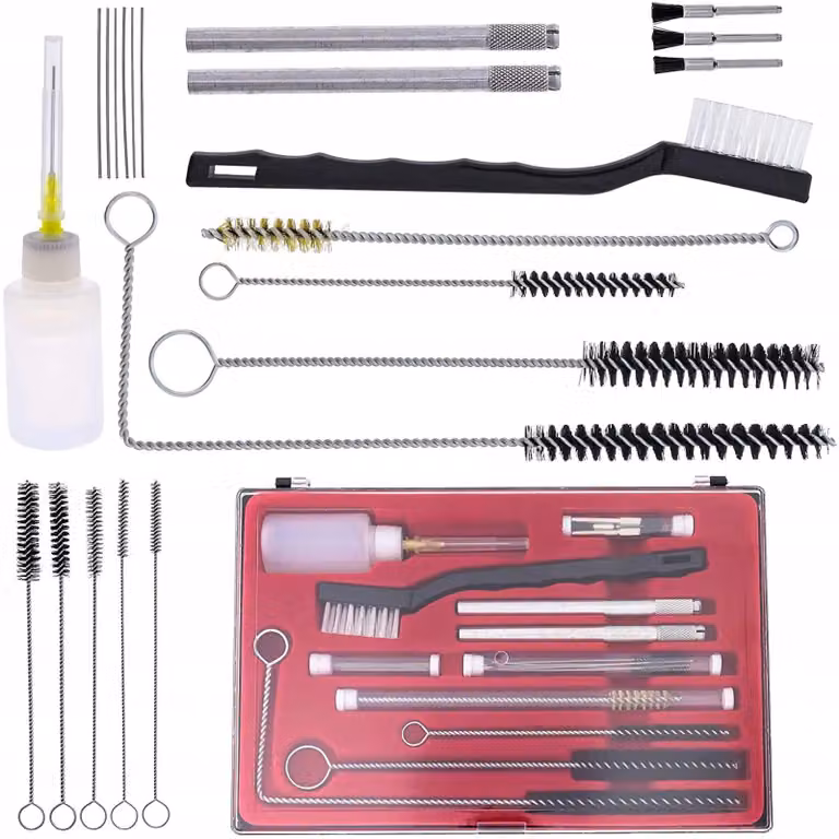 Rosfix Set di Spazzole per la Pulizia 24 in 1 – Pulizia per Spruzzatori di Vernice Airless | Mini Spazzole, Aghi, Custodia, Spazzola Metallica