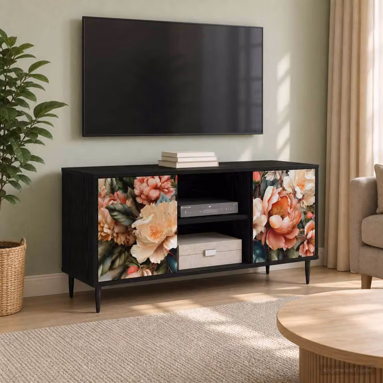 Supporto TV mobile vidaXL Rovere Nero con ruote e scomparti multimediali L 102 cm x P 33 cm x H 51 cm