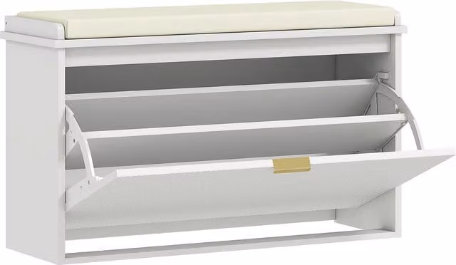 Panca Scarpiera HOMCOM con Ripiano Interno in Legno e Tessuto Effetto Lino, L: 80 cm, P: 26 cm, H: 47.5 cm, Bianca e Beige