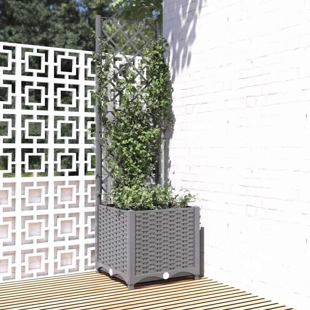 Fioriera da giardino con graticcio vidaXL in plastica grigio chiaro L/P/H: 40 x 40 x 136 cm