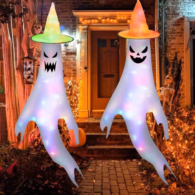 Decorazioni per Halloween, 2 fantasmi di stoffa bianchi, decorazioni spaventose per l'esterno