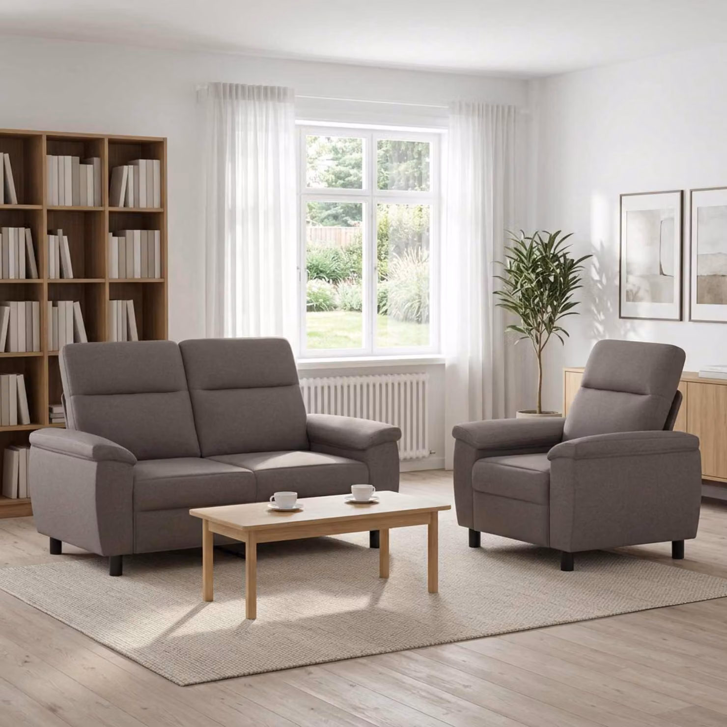 Set di 2 divani moderni vidaXL in tessuto con struttura in metallo, colore tortora