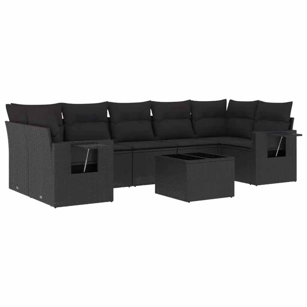 Set di divani da giardino vidaXL a forma di L in polyrattan nero con 8 pezzi e cuscini inclusi – 2