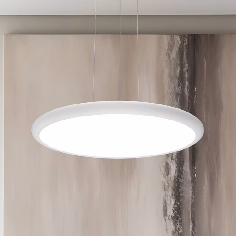 Viokef Lampada a sospensione Benett, dimmerabile, Bianco / Opale, Soggiorno / Sala da pranzo, Alluminio, Moderno, Lampada a sospensione