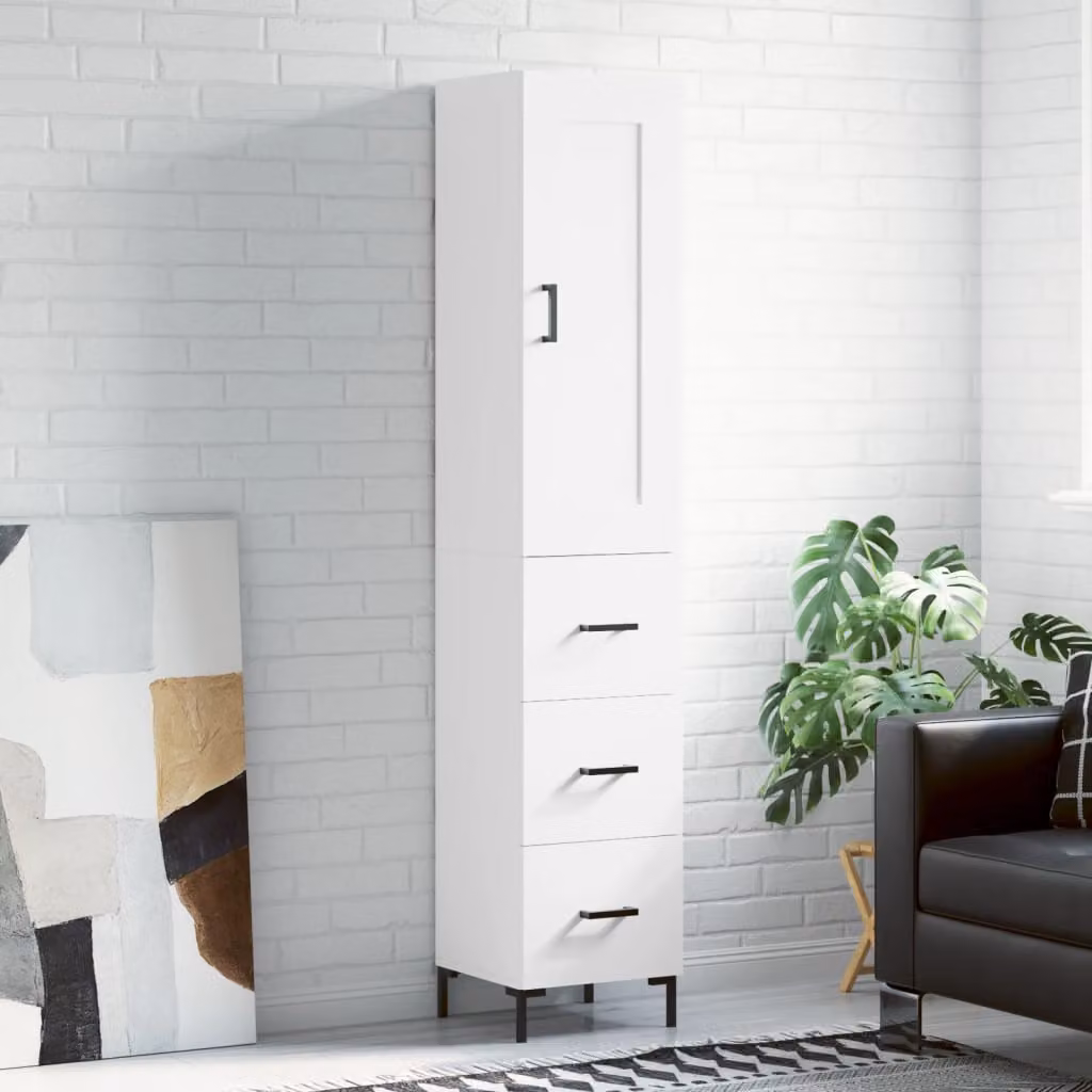 Credenza moderna vidaXL bianca in legno e metallo con ante a battente L/P/H: 34,5 x 34 x 180 cm
