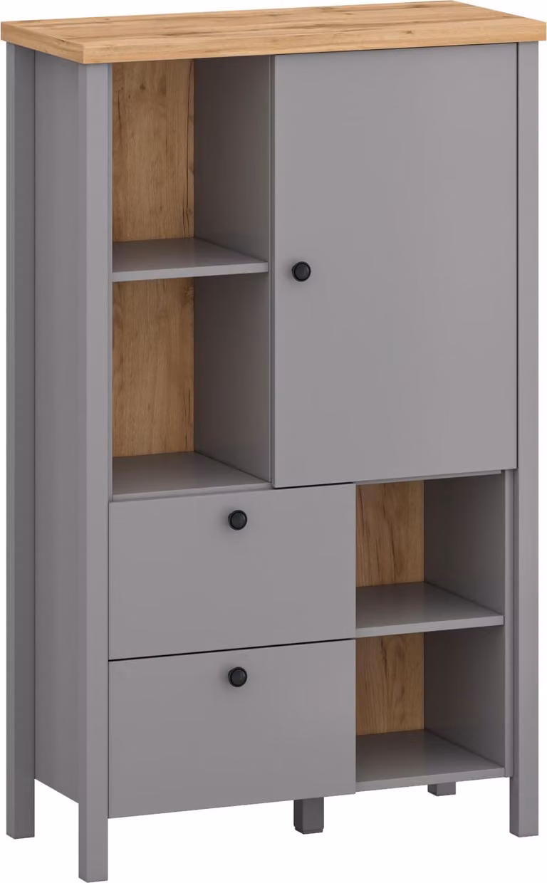 Cassettiera Melini 85x38x139cm grigio ardesia rovere chiaro Delano