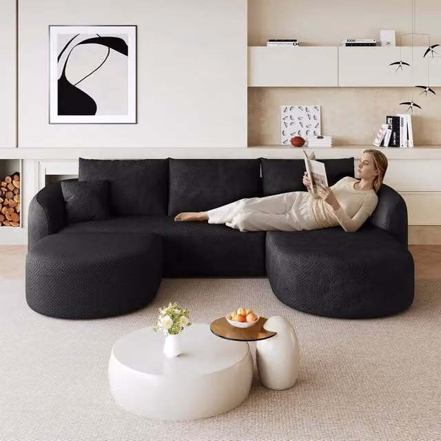 Divano angolare modulare ¨C Minimal ¨C nero tessuto imbottito 266cm