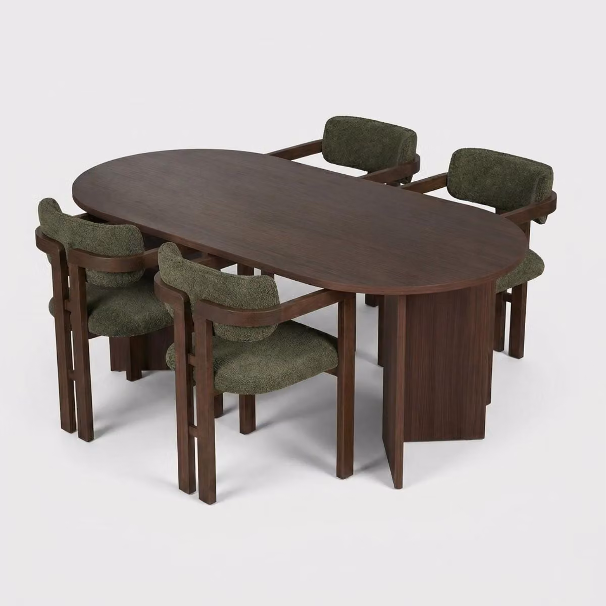 Set da pranzo Meridia 4 con 4 sedie imbottite in noce scuro - verde scuro