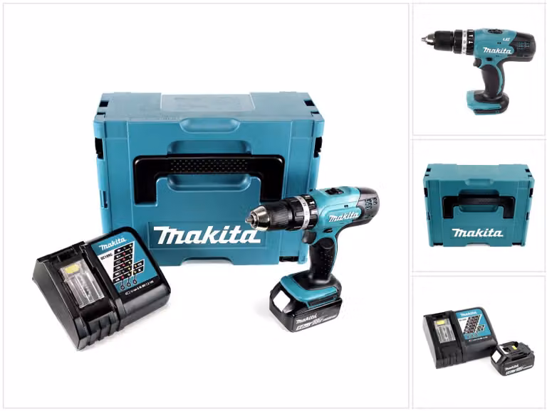 Trapano a percussione a batteria Makita DHP 453 RT1J 18V 42Nm + 1x batteria 5,0Ah + caricabatterie in Makpac 2