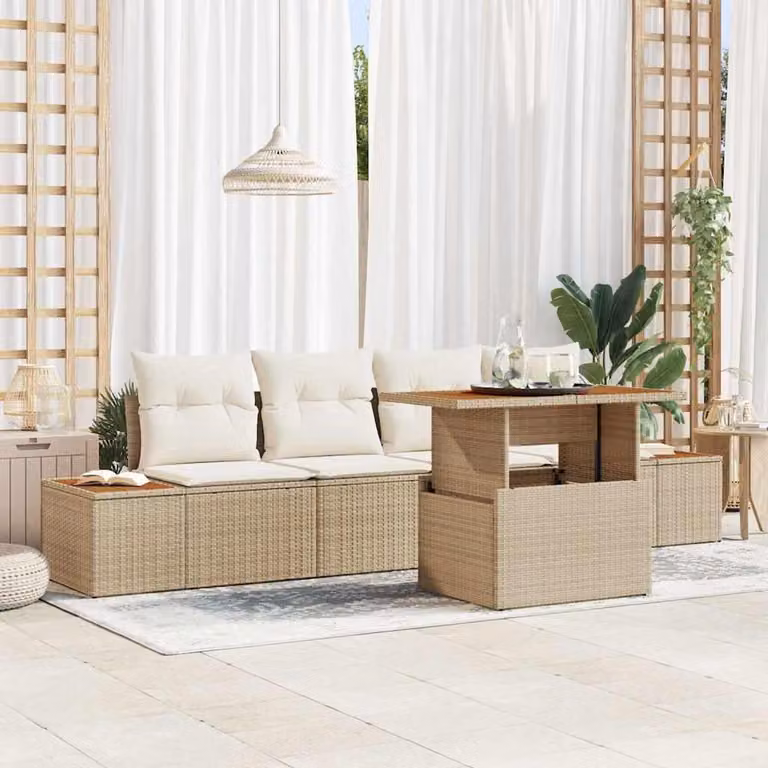 Maison Exclusive - Set da giardino composto da 5 pezzi, divano in rattan sintetico beige