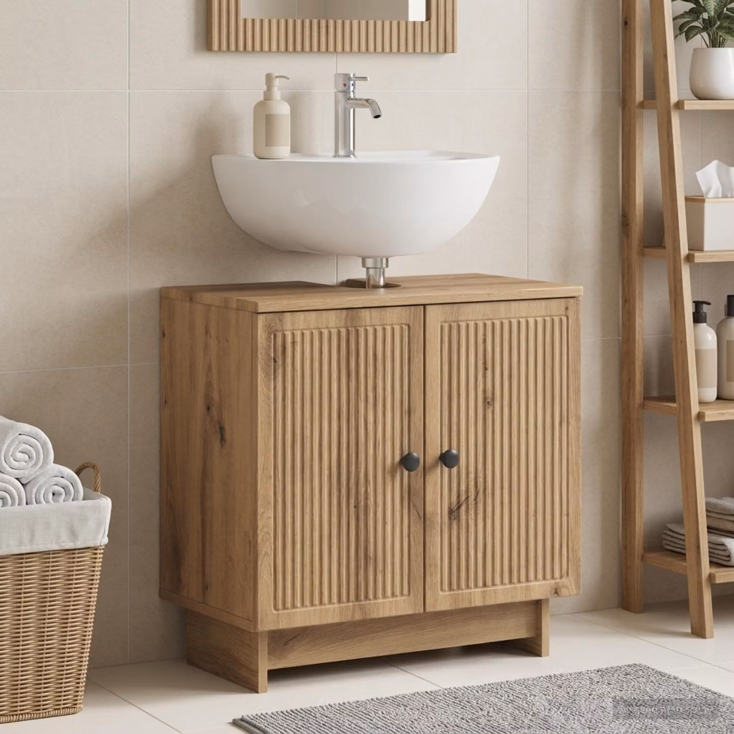 Armadio per lavabo da bagno moderno vidaXL EDE in rovere marrone con ante a battente