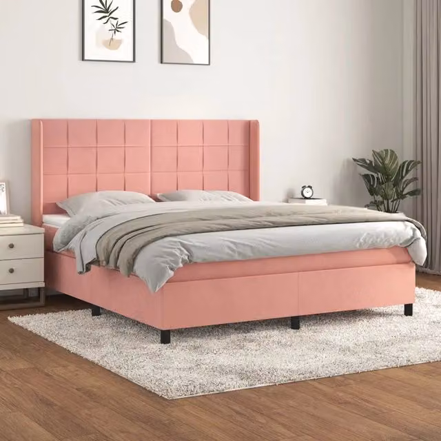 Letto Ibrido vidaXL con Struttura in Legno di Larice e Rivestimento in Velluto Rosa e Bianco L/P/H: 180 x 203 x 128 cm – 1