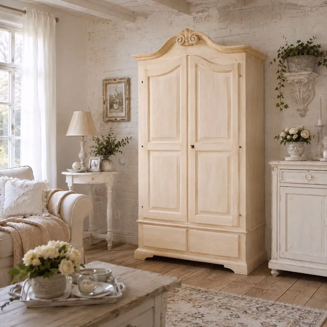 Armadio classico Mobili 2G in legno grezzo marrone con 2 ante e 2 cassetti L: 122 cm, P: 60 cm, H: 204 cm – 1