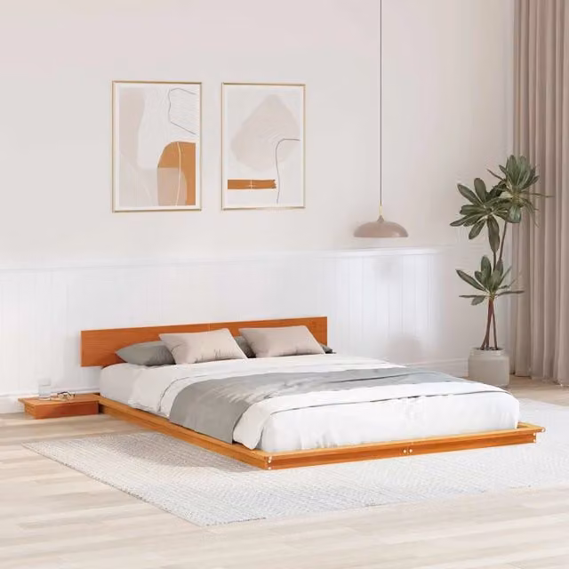 Struttura letto moderno in legno massiccio vidaXL marrone L/P: 150 x 200 cm