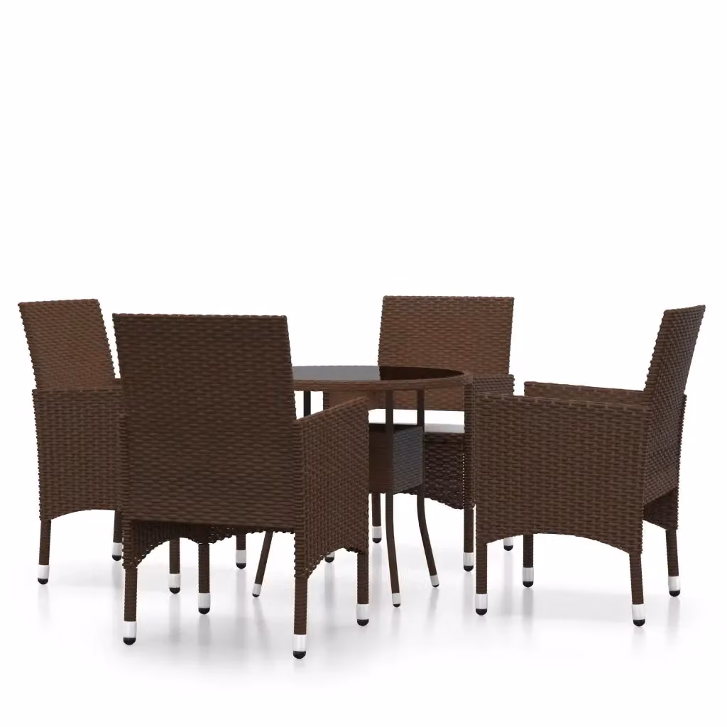 Set da Pranzo per Giardino e Terrazzo vidaXL in Polyrattan Marrone con Tavolo Rotondo in Vetro e 5 Sedute – 2
