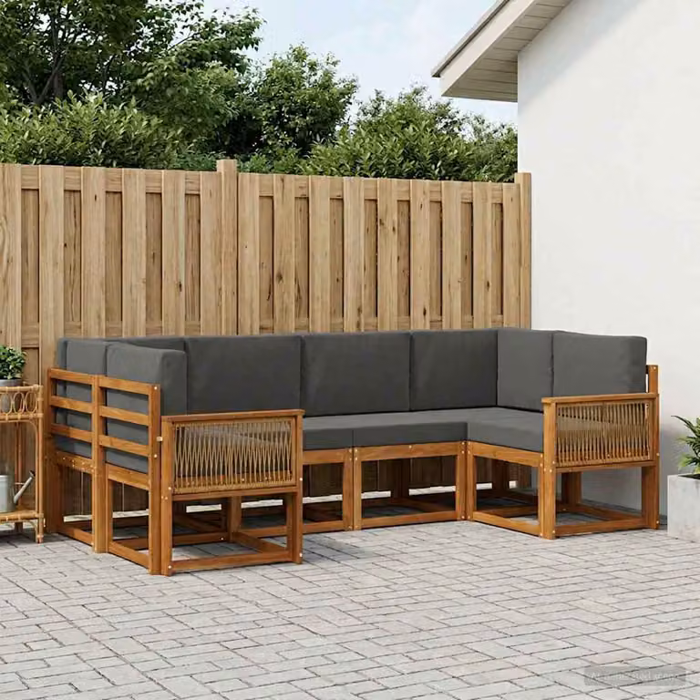 Set di divani da esterno vidaXL in legno di acacia con cuscini, composizione a L, colore marrone e antracite