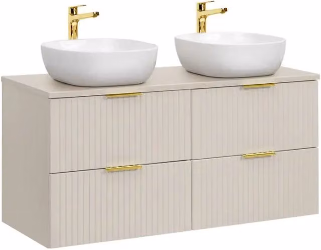 Set da bagno NOXERA 120 cm – Marrone Congo – piano per lavabo + 2 lavabi + 4 cassetti