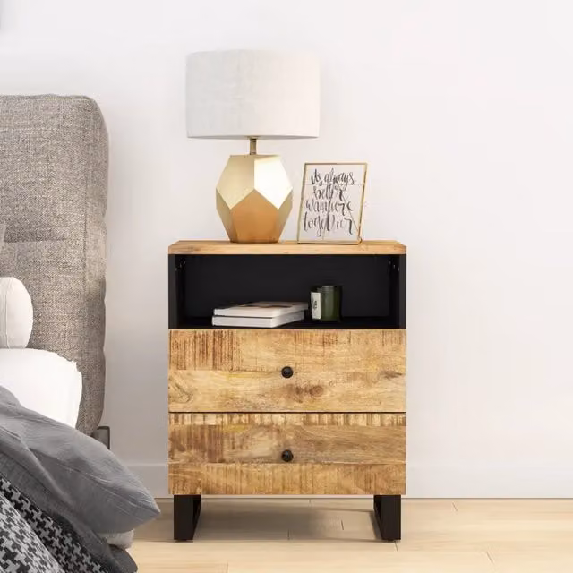 Comodino sospeso vidaXL in legno di mango e metallo marrone L: 50 cm, P: 33 cm, H: 62 cm – 1