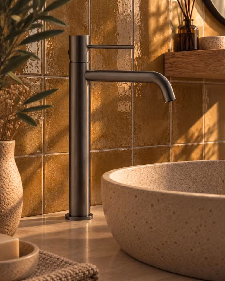 Coppia Miscelatori Tokyo Lavabo Alto e Bidet con Pilette Pop-Up Grigio Metallico PVD CPTOKALTOFU
