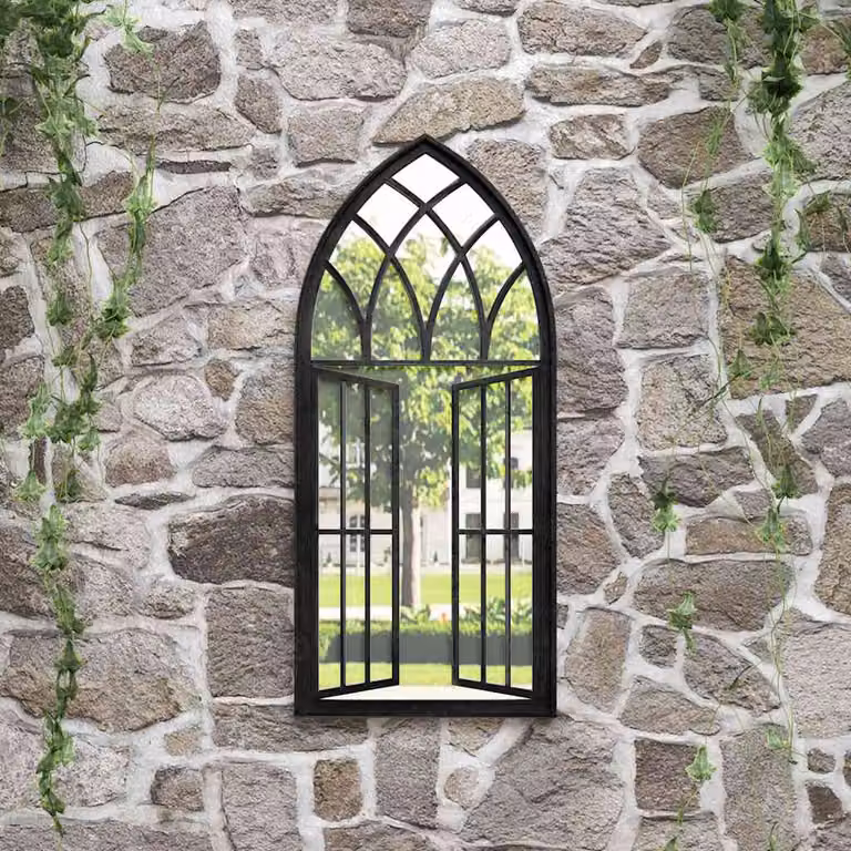 Specchio da giardino vidaXL in metallo nero con finitura antica per uso esterno L: 100 cm, H: 45 cm