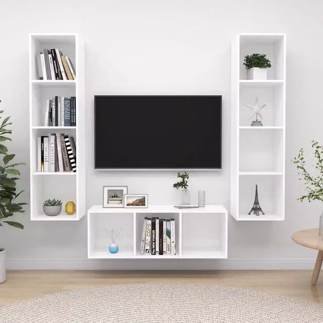 Set Mobili Porta TV 3 pz Bianco in Legno Multistrato 3079754
