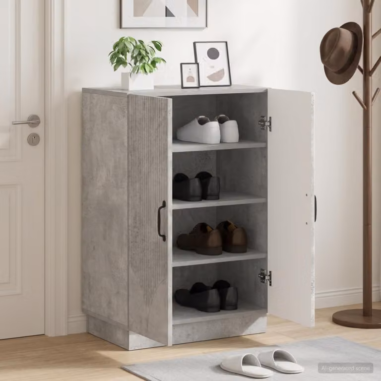 Mobile porta scarpe vidaXL HOORN moderno in metallo e MDF, Grigio e Nero, L: 59,5 cm, P: 39,5 cm, H: 87 cm