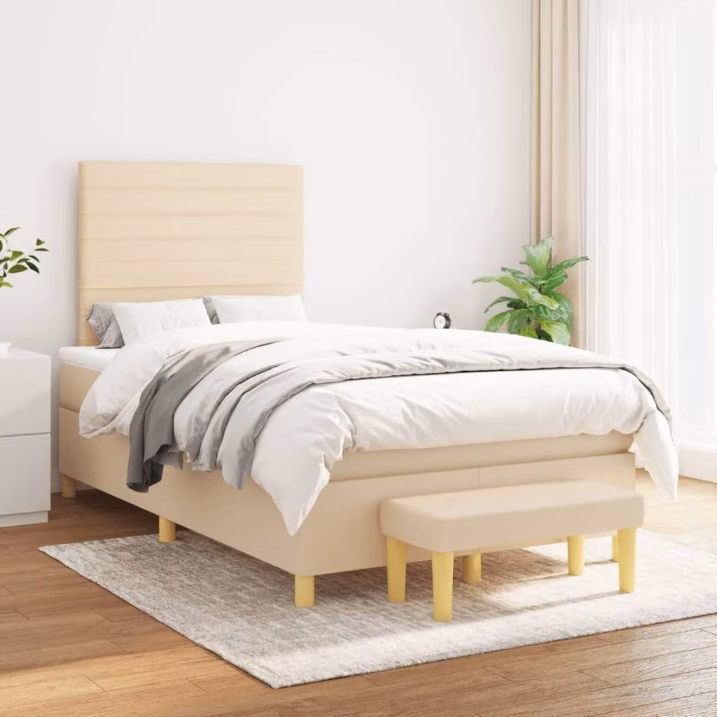 Maison Exclusive - Giroletto a Molle con Materasso Crema 120x200 cm in Tessuto