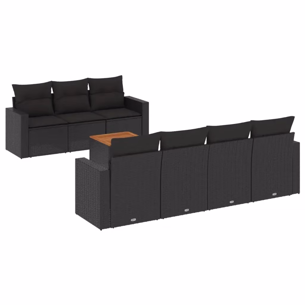 Set di Divani da Giardino vidaXL in Polyrattan Nero con Cuscini e Tavolino da Esterno per Terrazza e Giardino – 2