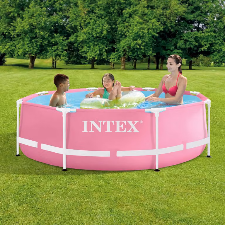 Piscina da giardino rotonda Intex con telaio in acciaio e rivestimento in PVC rosa L: 244 cm, H: 76 cm
