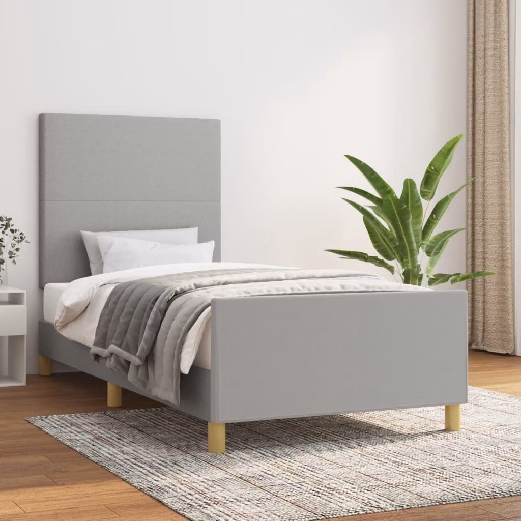 The Living Store Giroletto con testiera in tessuto grigio chiaro 100x200 cm