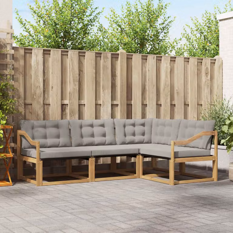 Set di divani da esterno vidaXL 4 pezzi in legno di acacia con tessuto textilene, colore bianco e grigio chiaro