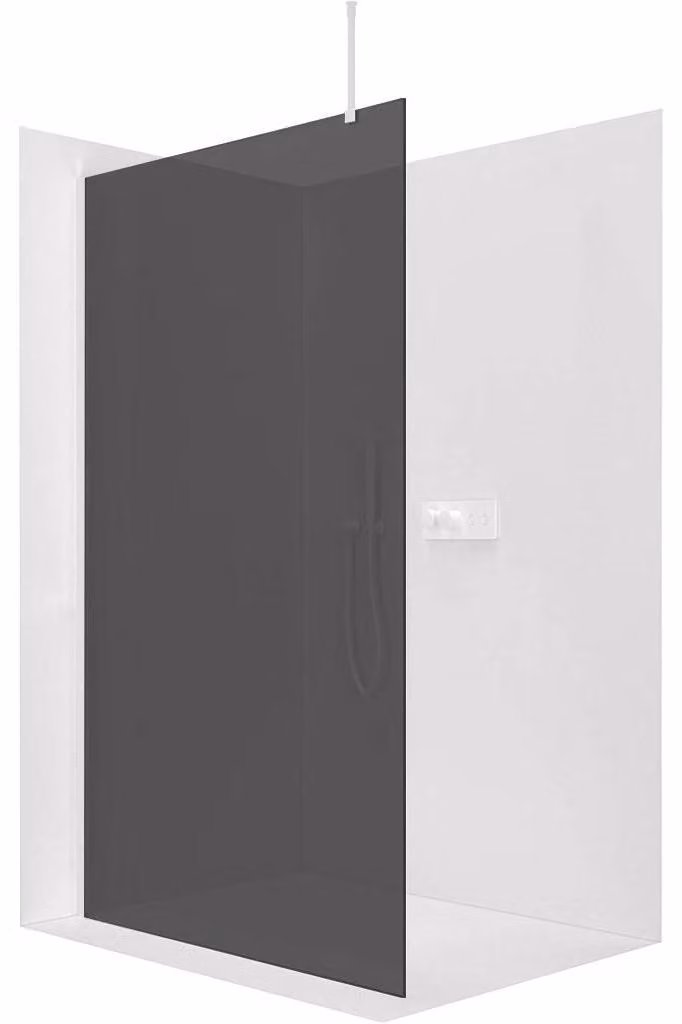 Pannello doccia angolare Walk-in Onyx Top Round L/P - 8 mm - montante rotondo - bianco opaco, vetro grigio grafite - 100x200 cm
