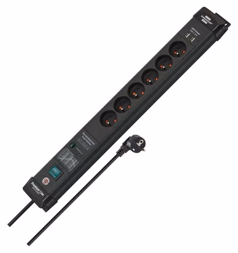 Brennenstuhl Premium-Line, distributore di corrente, 6 prese, 3,0 m, nero, 2x USB, con interruttore e protezione da sovratensioni (1951164603)