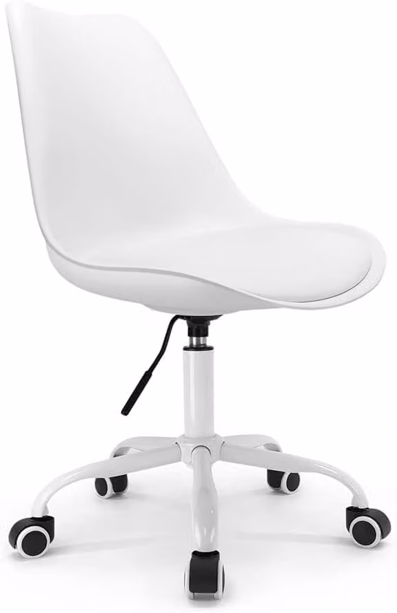 Sedia da ufficio in stile scandinavo, regolabile in altezza, con rotelle, bianca, con base in metallo, ideale per l'ufficio e lo smart working